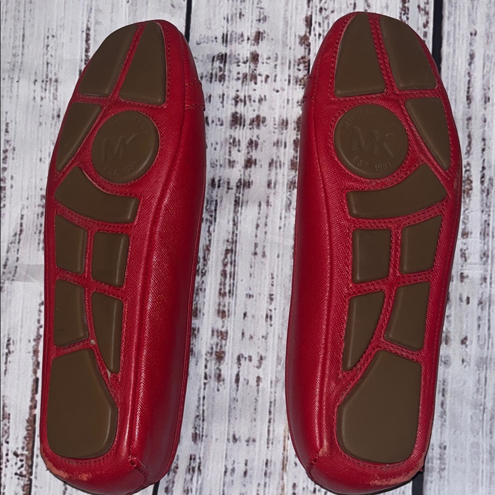 Michael Kors Red Leather Flats with Gold Logo - Picture 3 of 6